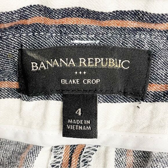 Banana Republic Blake Linen Cropped Pants Size 4 Wide Leg Gray White Tan Stripe - Picture 11 of 14